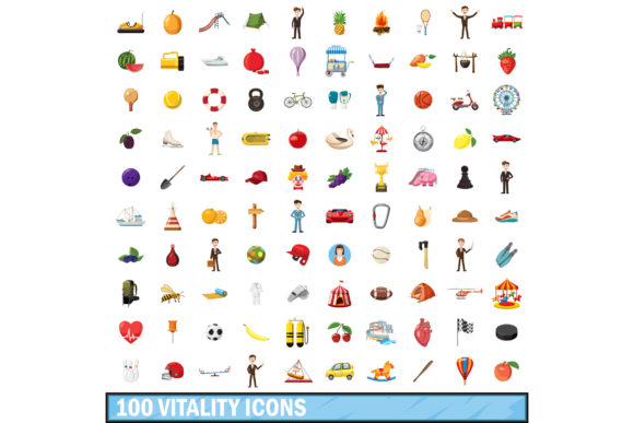 Download 100 Vitality Icons Set, Cartoon Style - Vital Collection