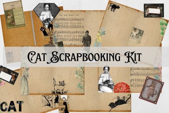 Download Cat Junk Journal, Cat Scrapbooking Kit - Book Collection