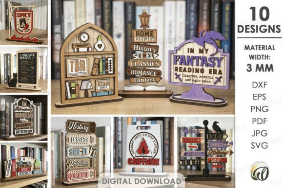 Download 3D Book Shelf Stands Decor Laser Bundle - Book Collection